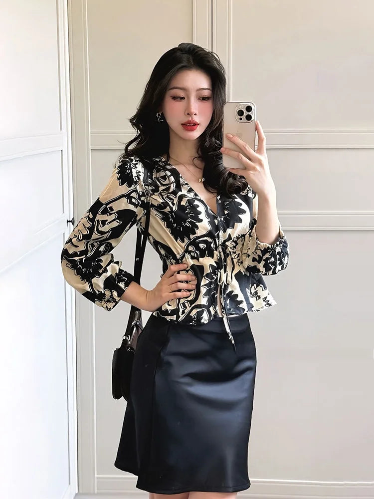 Nessa Bodycon Printed Midi Skirt Set Two-piece