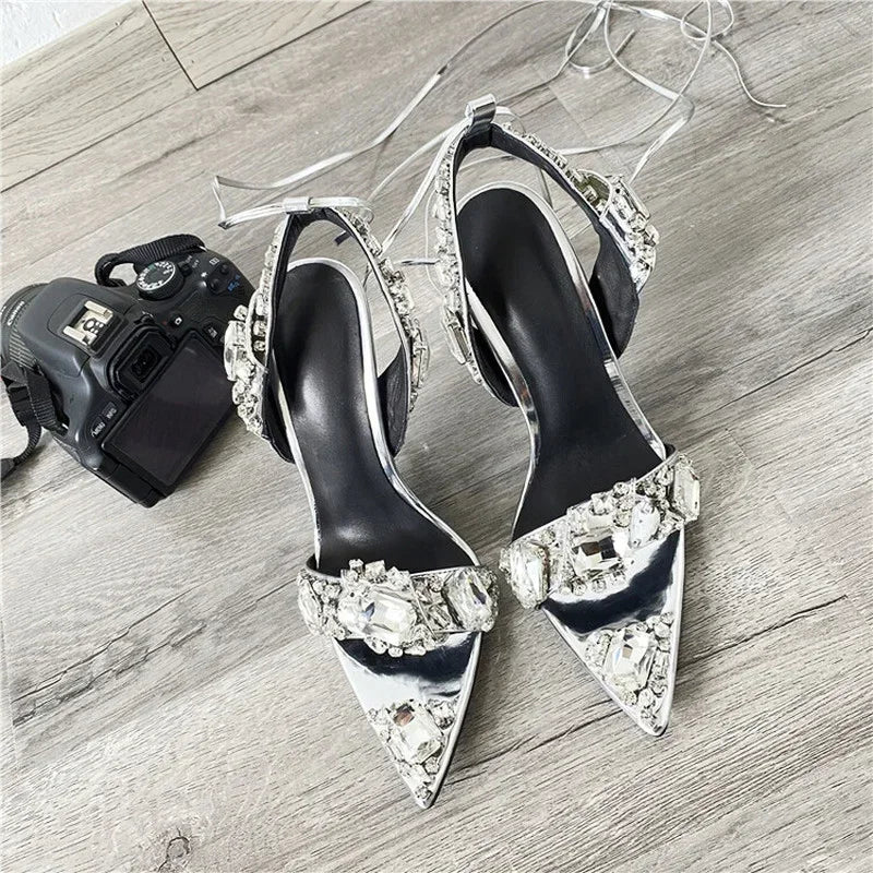 Jolie Rhinestone Lace-Up Stiletto Sandals