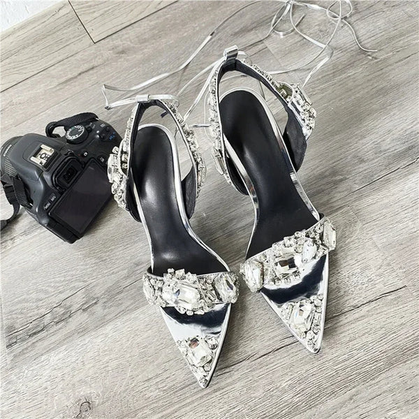 Jolie Rhinestone Lace-Up Stiletto Sandals