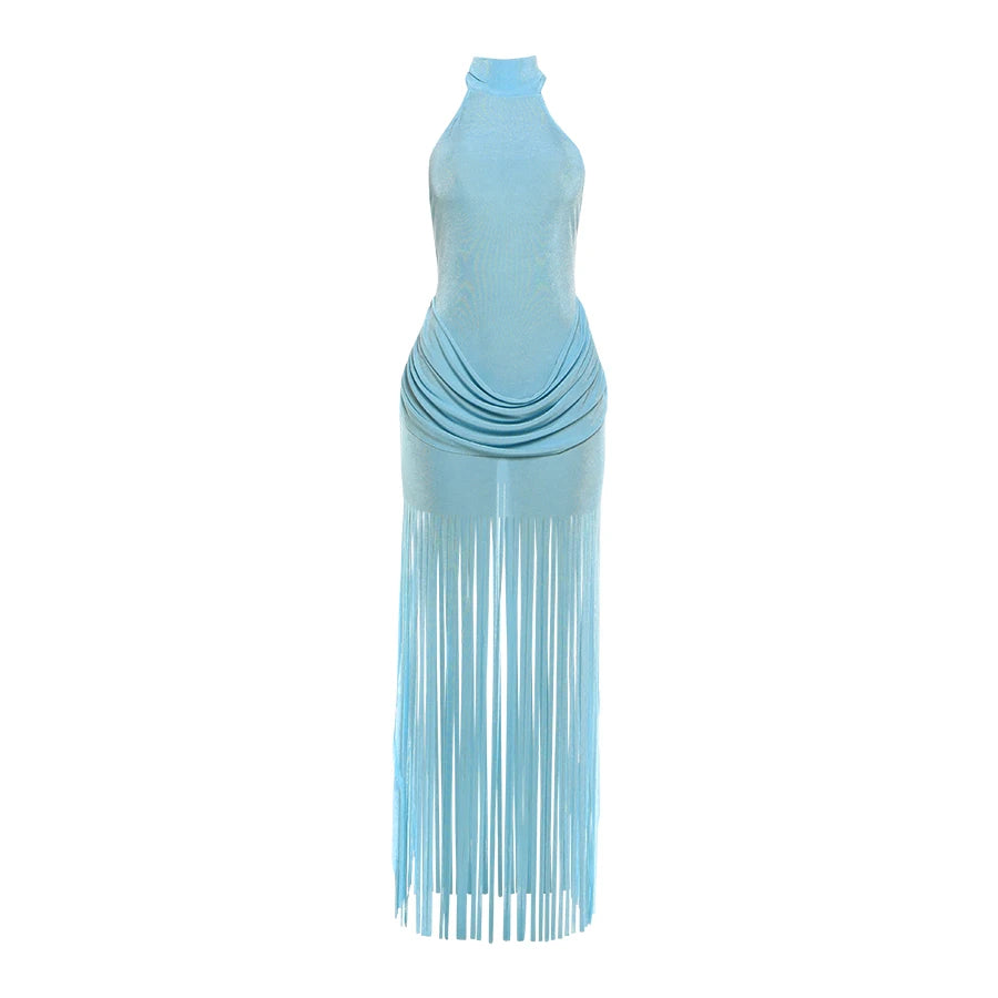 Ottilie Velvet Ruched Tassel-Trim Mini Dress