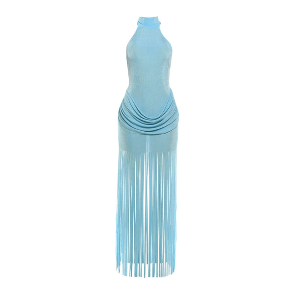 Ottilie Velvet Ruched Tassel-Trim Mini Dress
