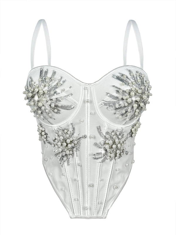 Rowena Rhinestone Backless Corset Crop Top