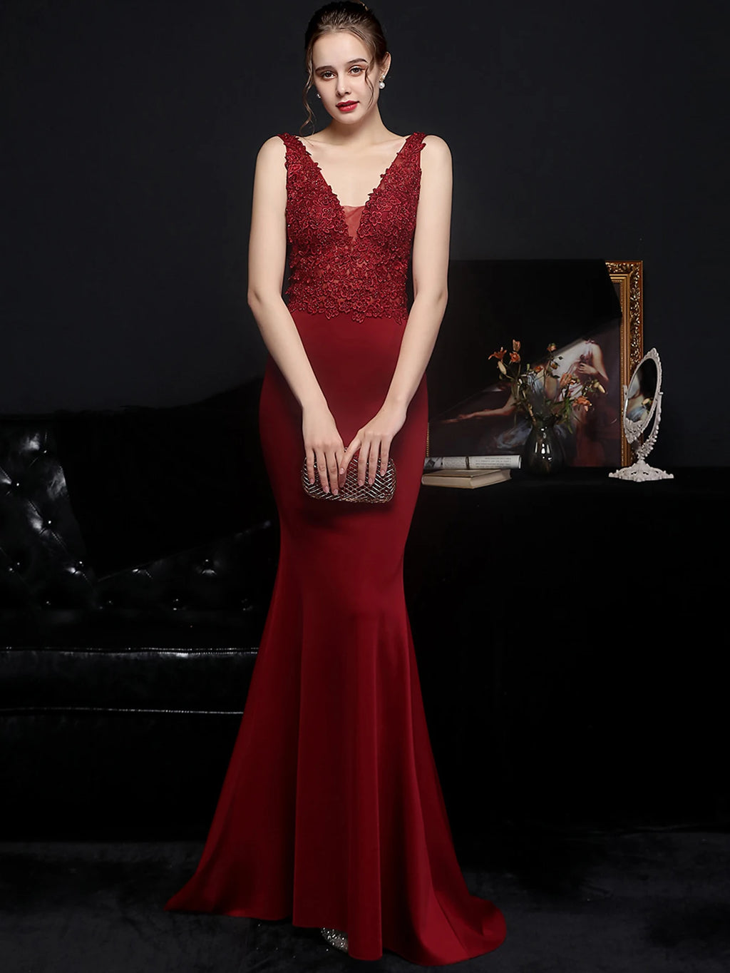 Genevra Rhinestone Backless Mermaid Maxi Dress