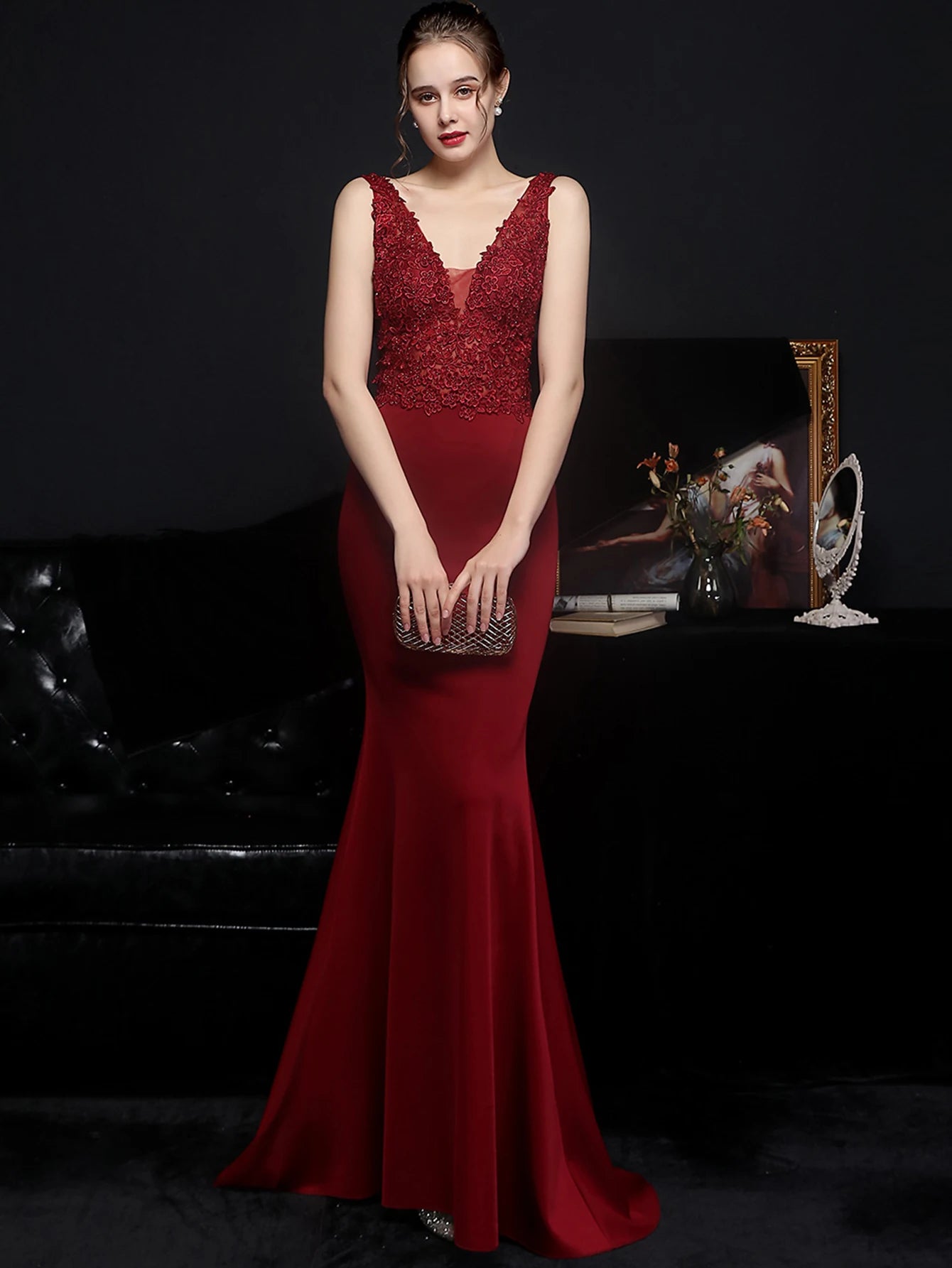 Genevra Rhinestone Backless Mermaid Maxi Dress