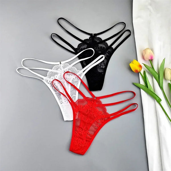 Elara Thin-Strap Lace Thong Pack Lingerie 3-piece
