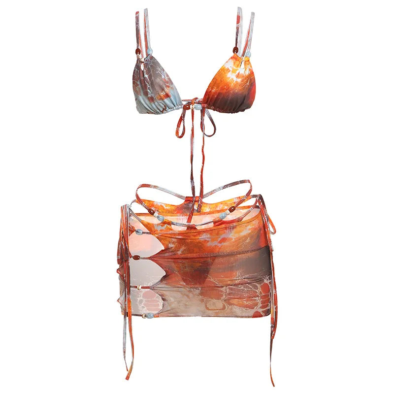 Alora Tie-Dye Bikini & Mini-Skirt Set Three-piece