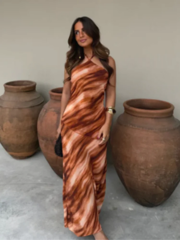 Catalina Printed Backless Halter Maxi Dress