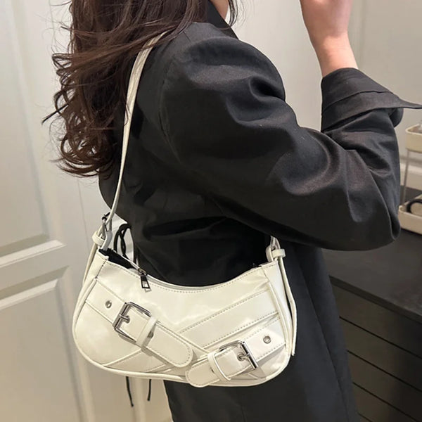 Y2K Vintage PU Leather Women Shoulder Bag Small Crossbody Bag Fashion Ladies Underarm Bag Clutch Purse and Handbag