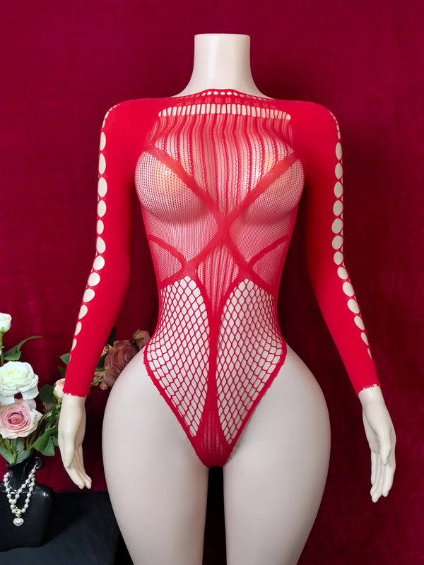 Nadia Animal-Pattern Fishnet Bodystocking