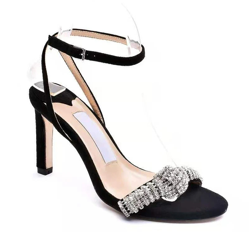 Bellamy Rhinestone Ankle-Wrap Stiletto Sandals
