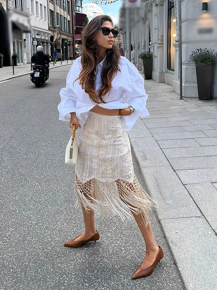 Hermione Floral Asymmetrical Fringe Midi Skirt One-piece