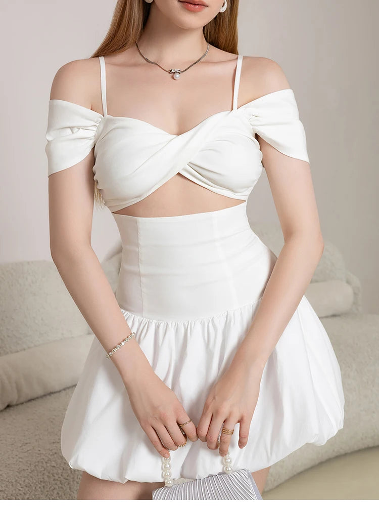 Elodie Off-Shoulder Cutout Bubble Mini Dress