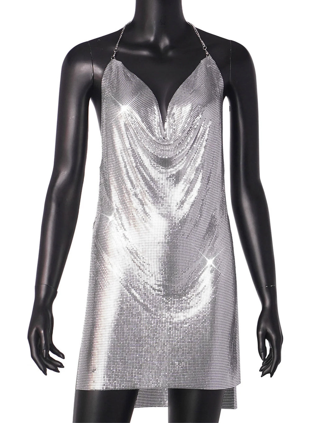 Cosette Metal-Sequin Backless Sheer Mini Dress