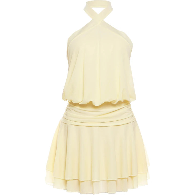 Elara Ruched Halter Backless Bodycon Mini Dress