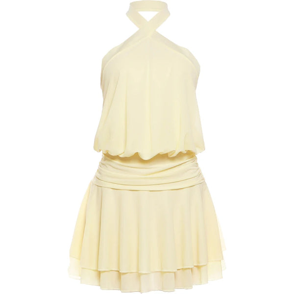 Elara Ruched Halter Backless Bodycon Mini Dress