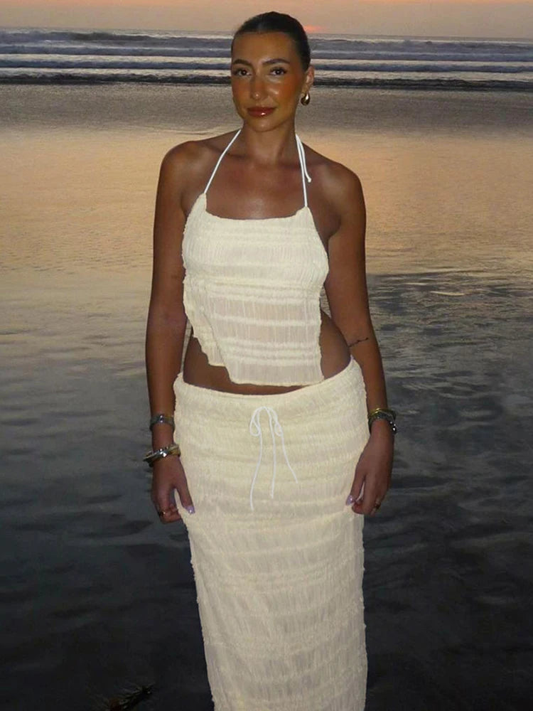 Daria Mesh Ruched Halter Maxi Skirt Set Two-piece Main image