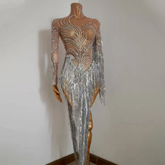 Aria Crystal Fringe Illusion maxi dress One-piece