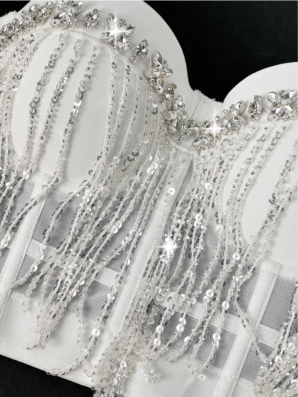 Dahliana Sequin Rhinestone Corset Crop Top