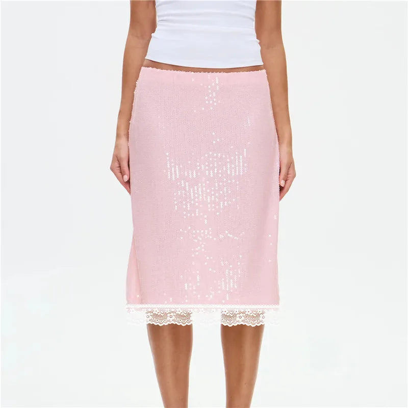 Rosamund Sequin Lace-Trim Pencil Mini Skirt One-piece