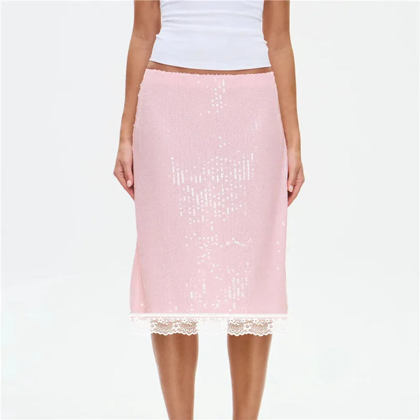 Rosamund Sequin Lace-Trim Pencil Mini Skirt One-piece