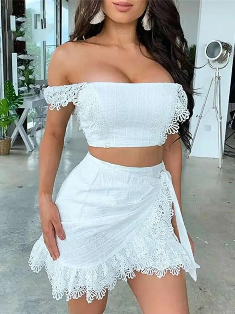Odette Lace Cutout Top & Mini Skirt Two-piece