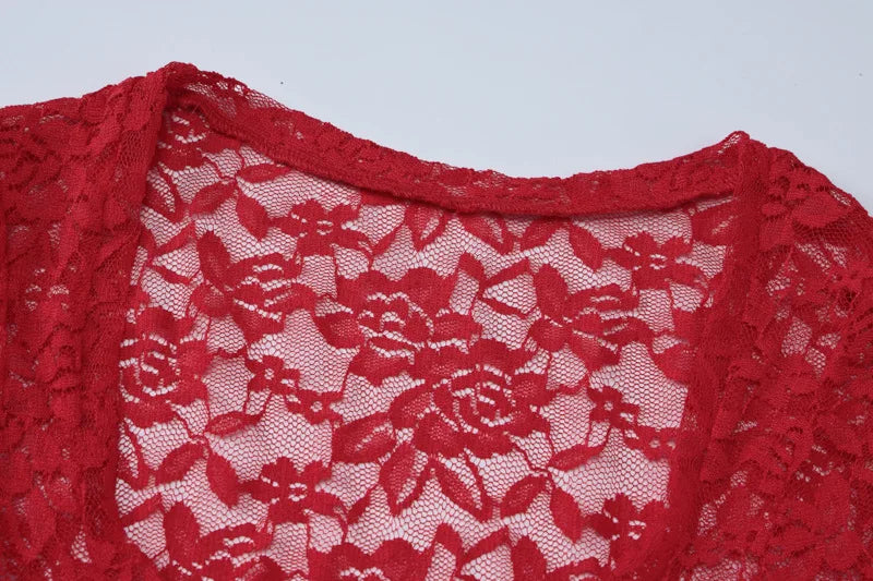Valentina Red Lace Long-Sleeve Maxi Skirt Set Two-piece