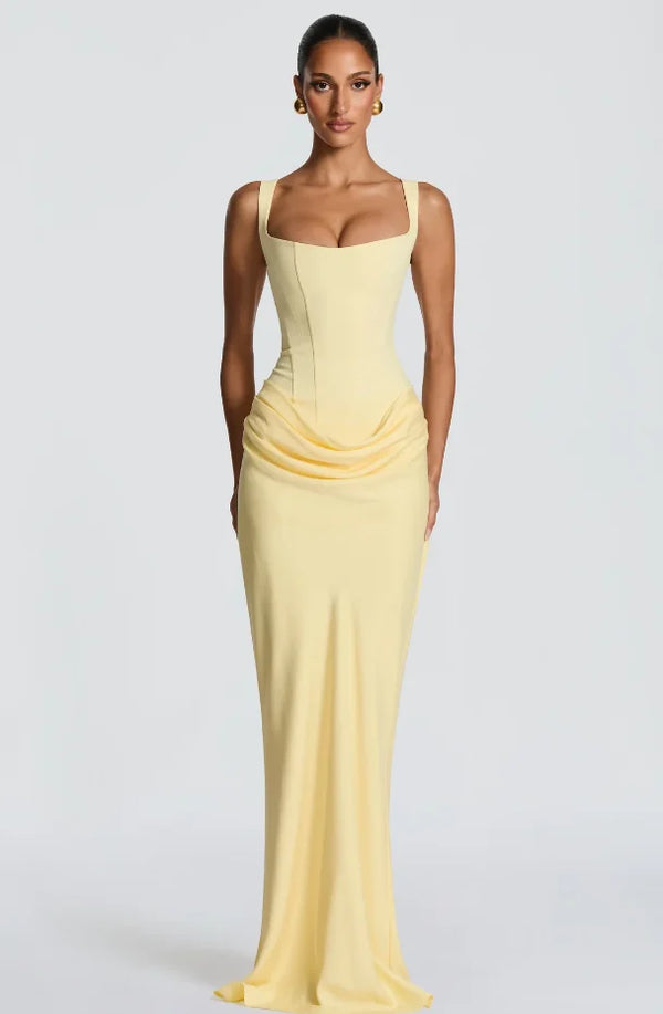 Marisol Strapless Pleated Split Maxi Dress