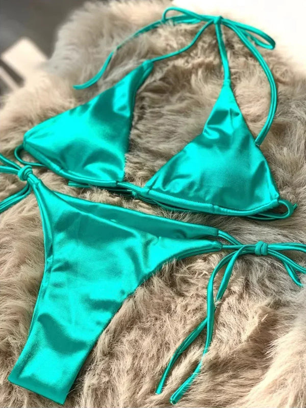 Valentina Metallic Wrap Halter Bikini Two-piece