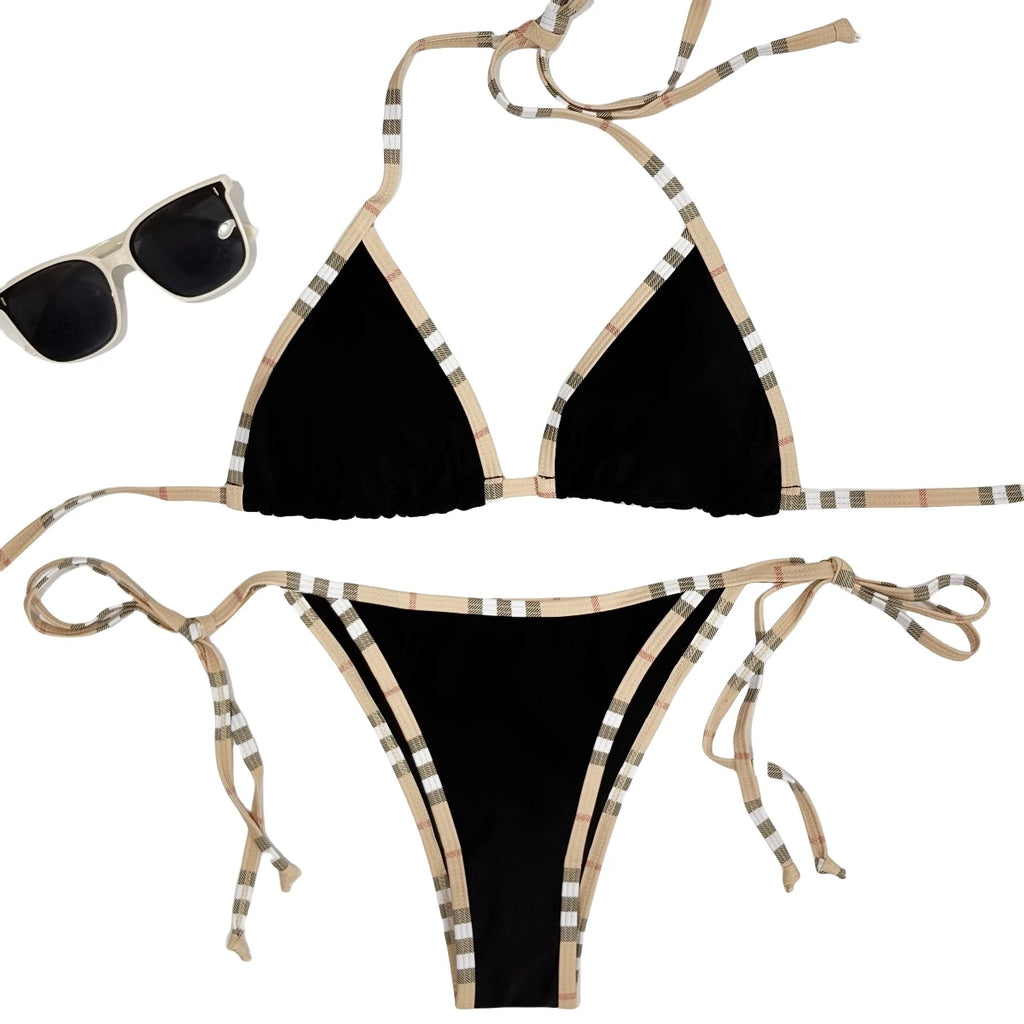 Luxury Stripe Halter Bikini Set for Women, Two-Piece Sexy Swimsuit Bathing Suit, Fashion Beach Swimwear