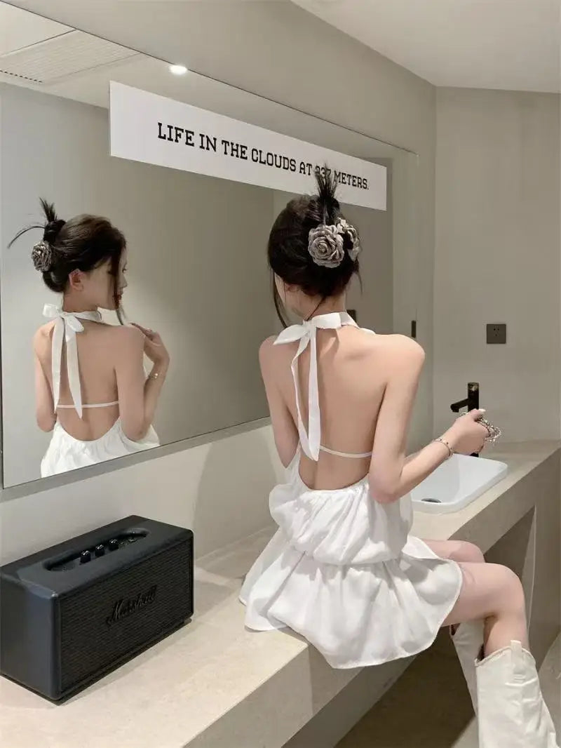 Amelie Halter Backless Fit-and-Flare Mini Dress