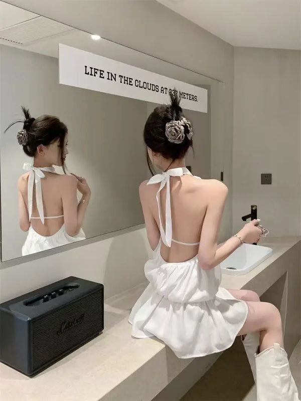 Amelie Halter Backless Fit-and-Flare Mini Dress