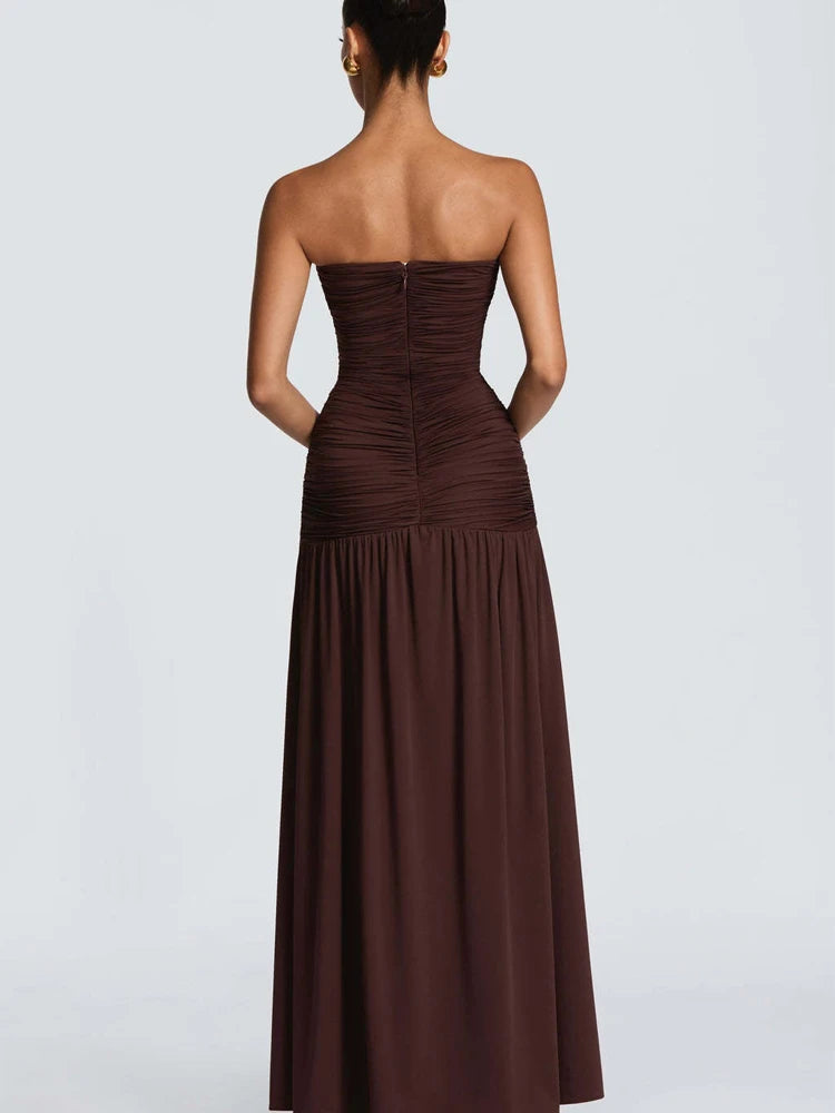 Celestia Strapless Pleated Split Maxi Dress