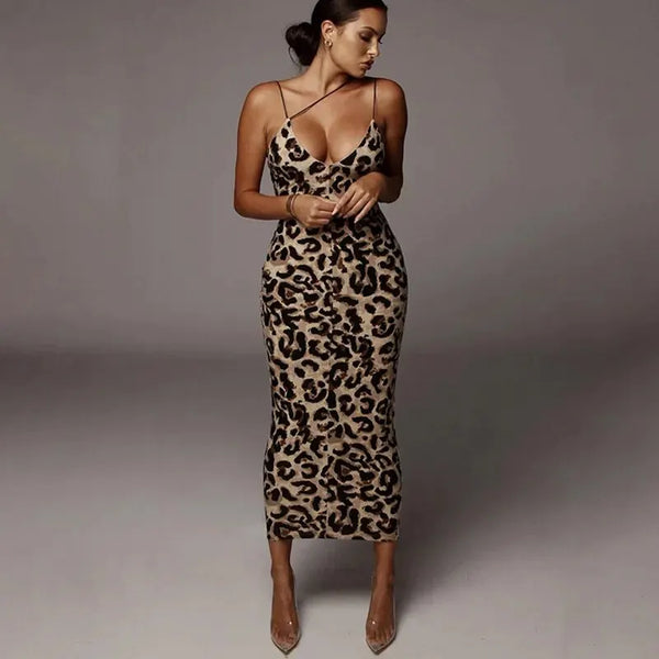 Dulzura Women Party Club Evening Streetwear Leopard Bodycon Midi Dress 2024 Summer Clothes Wholesale Items For Business