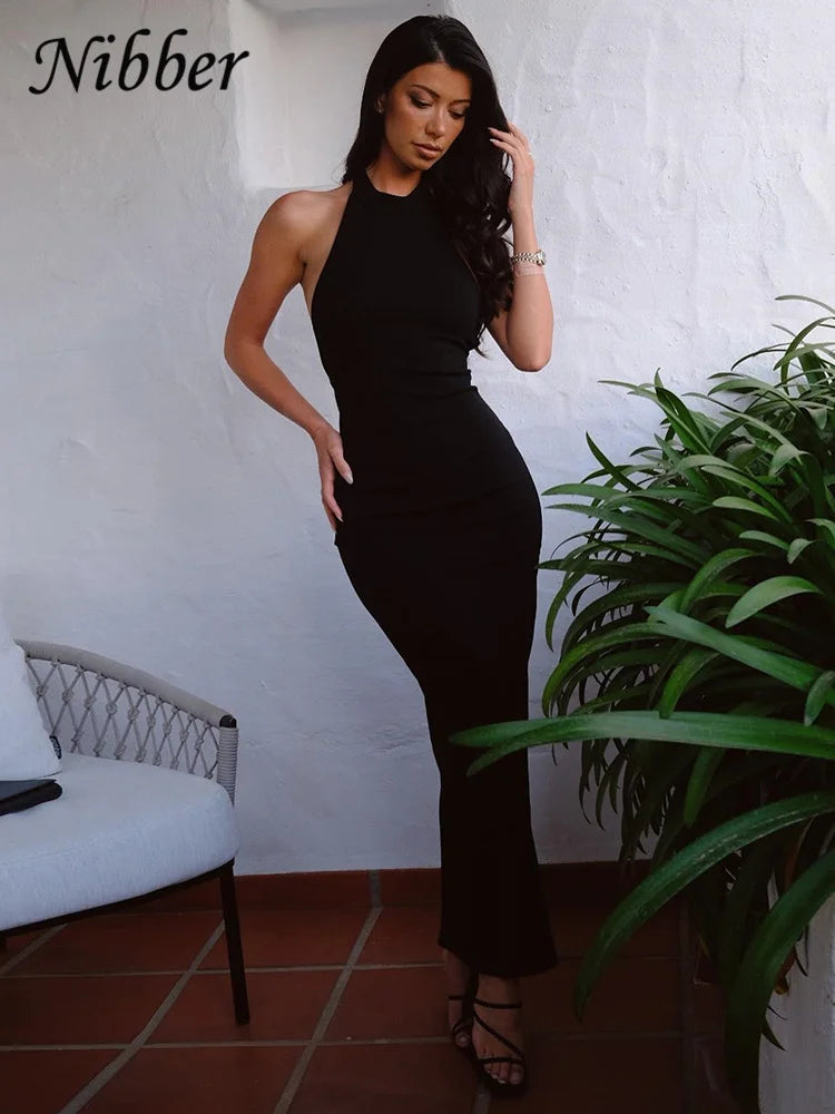Cyrene Black Halter Backless Split Maxi Dress Secondary image