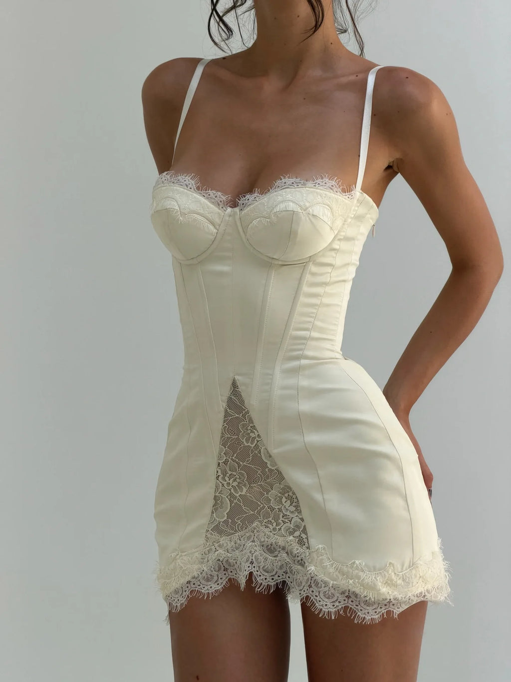 Margaux White Lace Corset Halter Mini Dress