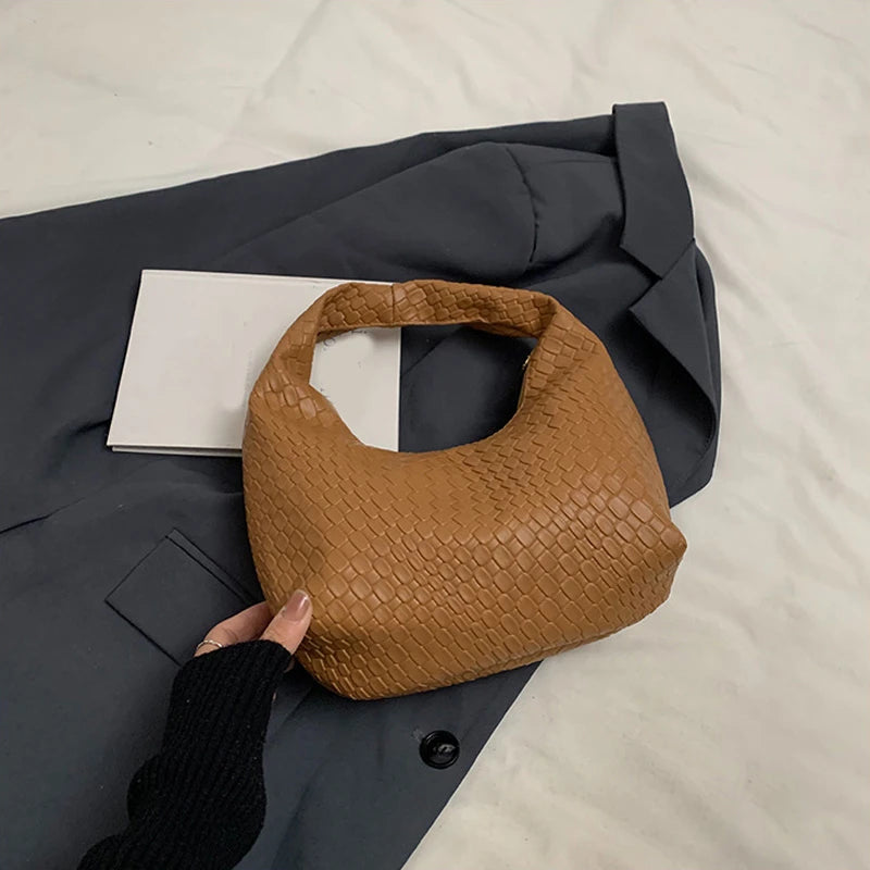 Henrietta Woven Faux-Leather Top-Handle Hobo Bag