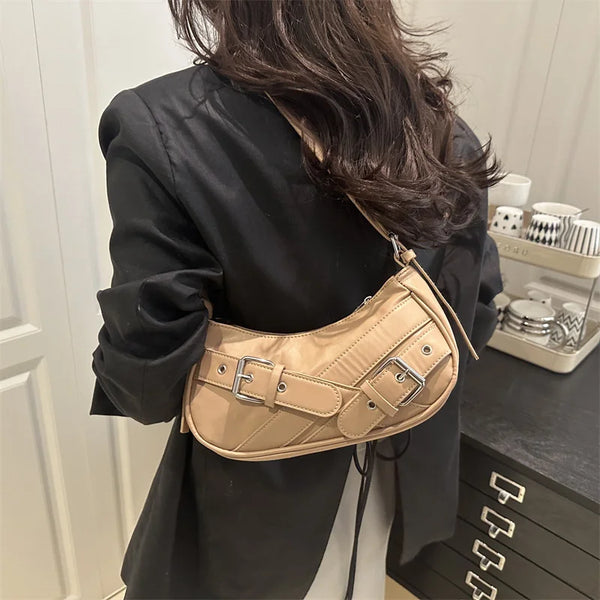 Y2K Vintage PU Leather Women Shoulder Bag Small Crossbody Bag Fashion Ladies Underarm Bag Clutch Purse and Handbag