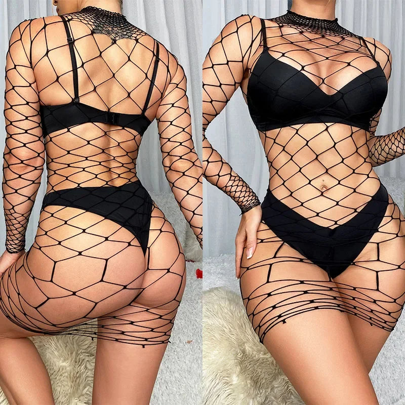 Nicoletta Sheer Fishnet Chemise & Bodystocking Lingerie Collection