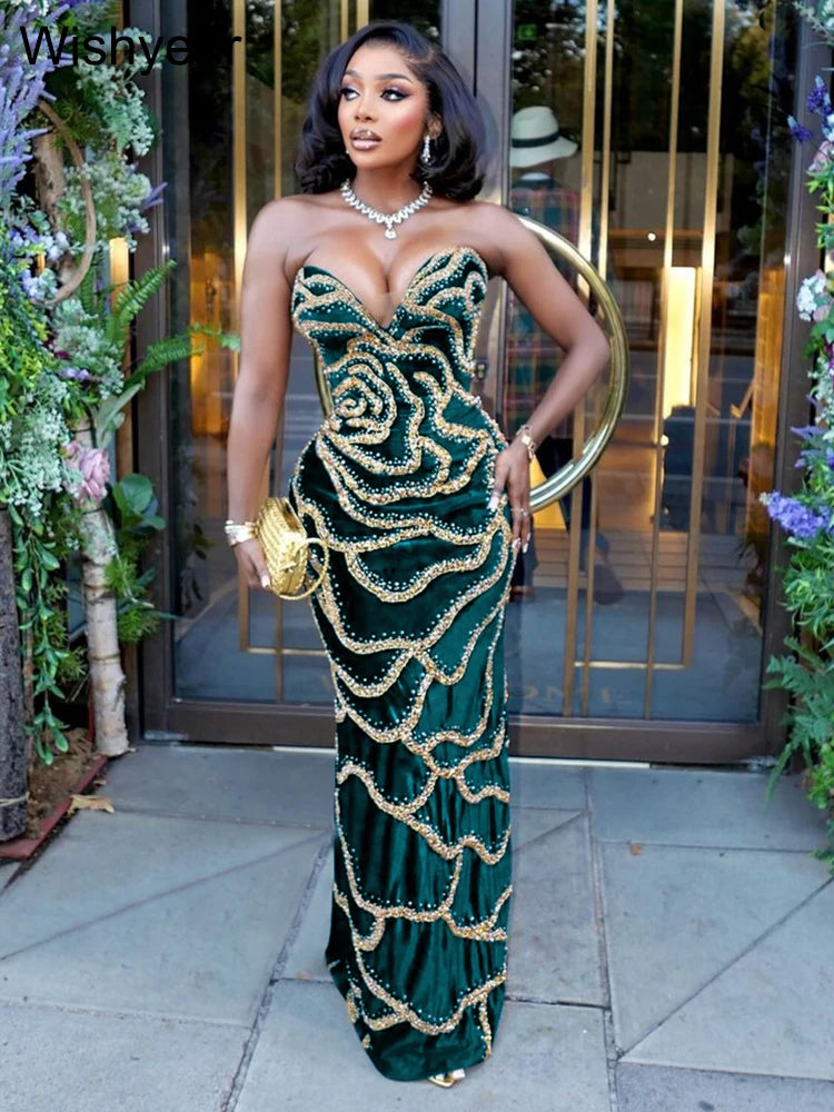 Alessia Sequin Strapless Maxi Dress
