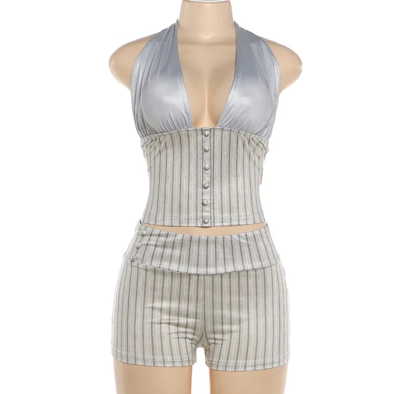 Emery Striped Halter Shorts Set Two-piece
