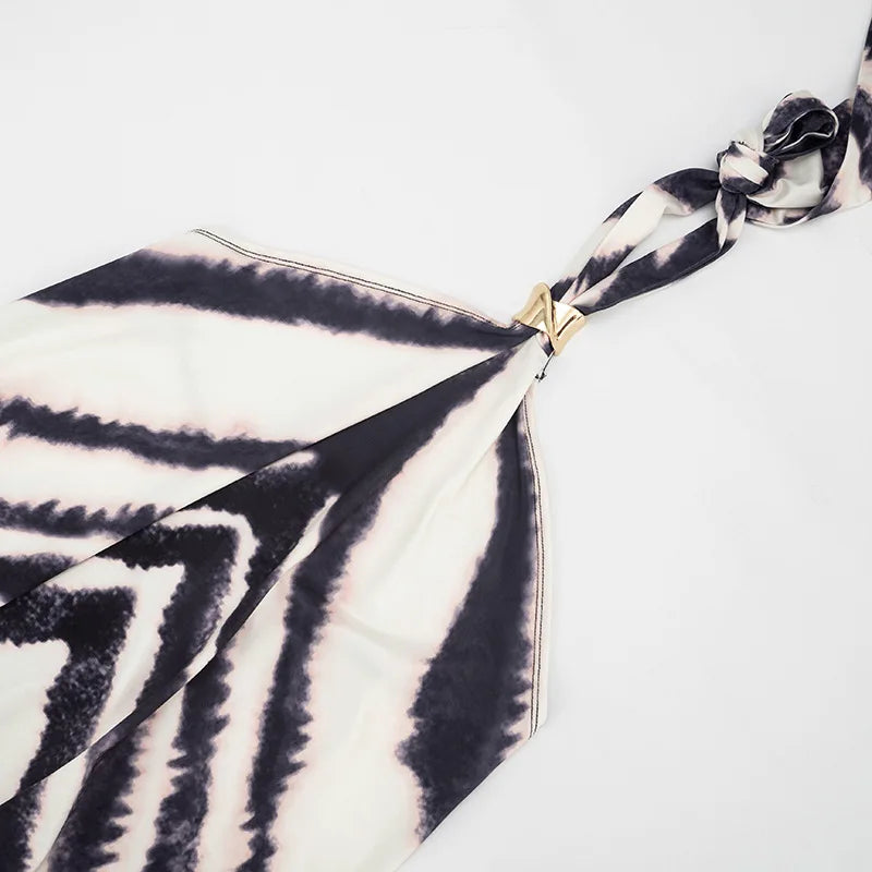 Zephyra Zebra Halter Backless Bodycon Mini Dress