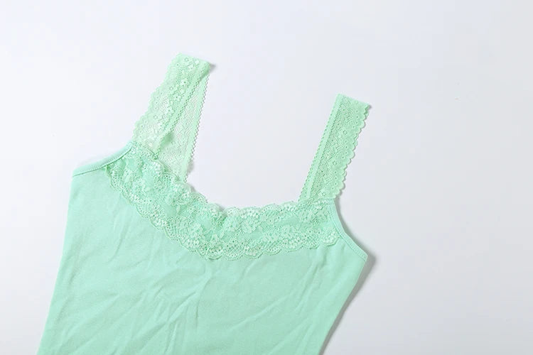 Weird Puss Lace Patchwork Camisole Women Low-Neck Skinny Patchwork  Side Slit Midnight Sexy Hottie Wild Summer Trend Streetwear
