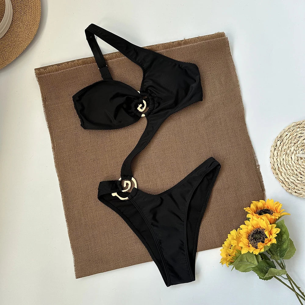 2024 Spiral Halter One Piece One Piece Swimsuit Sexy Solid Swimwear Women Bathing Suit Beach Backless Monokini Swimsuit Female