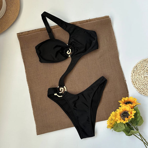 2024 Spiral Halter One Piece One Piece Swimsuit Sexy Solid Swimwear Women Bathing Suit Beach Backless Monokini Swimsuit Female