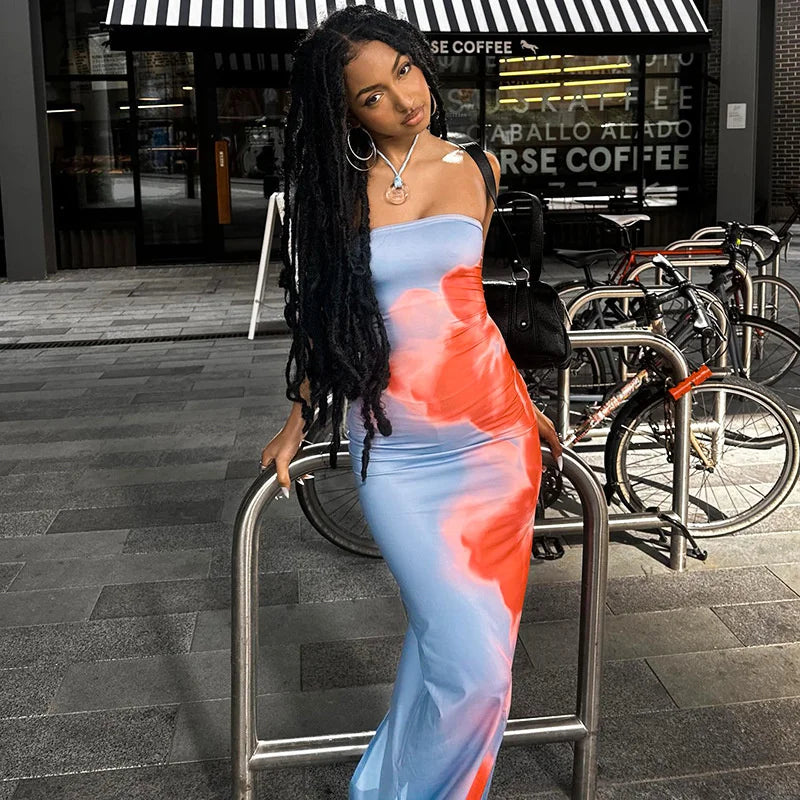 Azure Strapless Print Midi Dress Main image