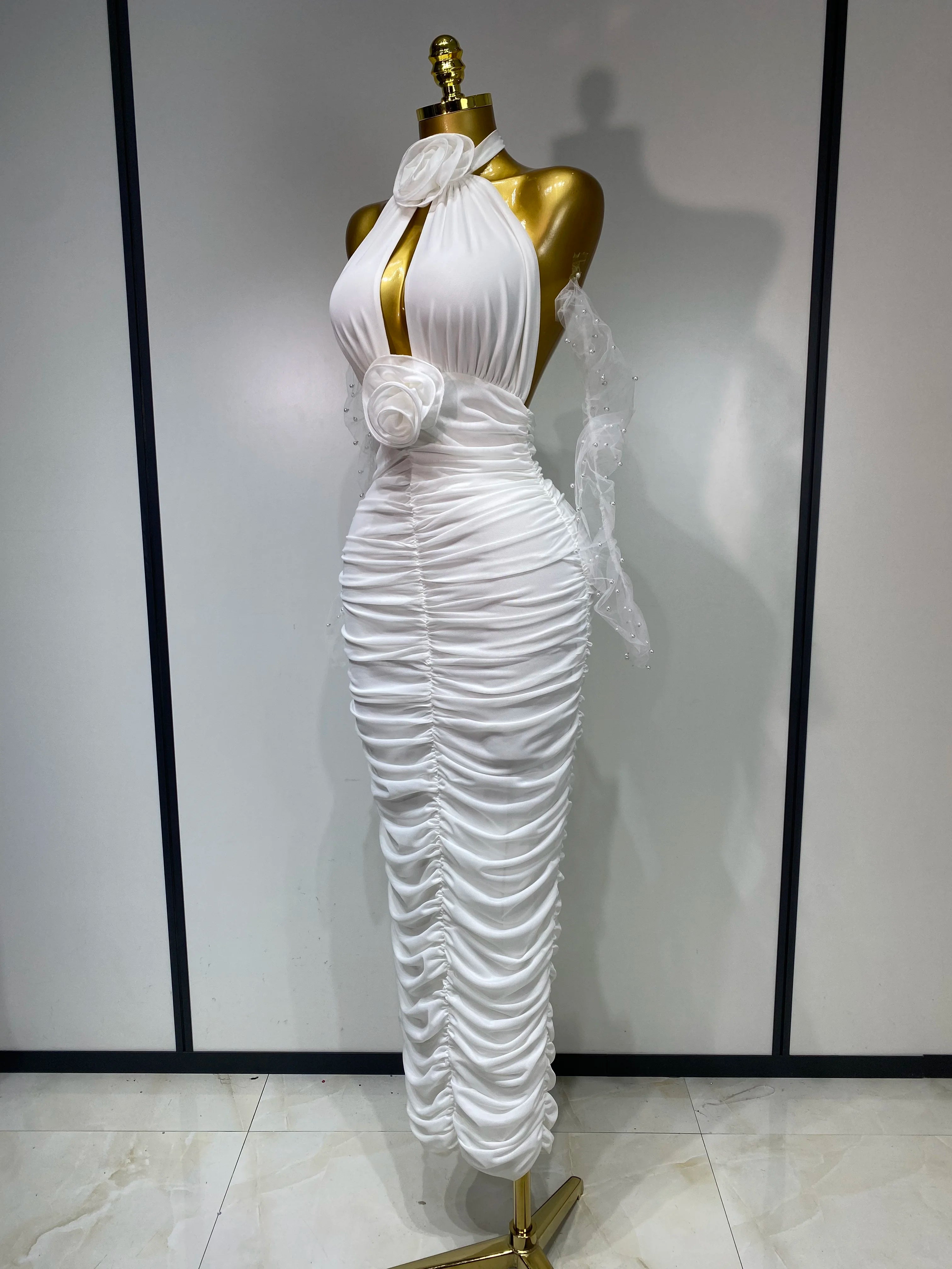 Alessia White Floral Cutout Halter Maxi Dress Secondary image