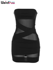 Aria Noir Strapless Sheer Mesh Bodycon Mini Dress