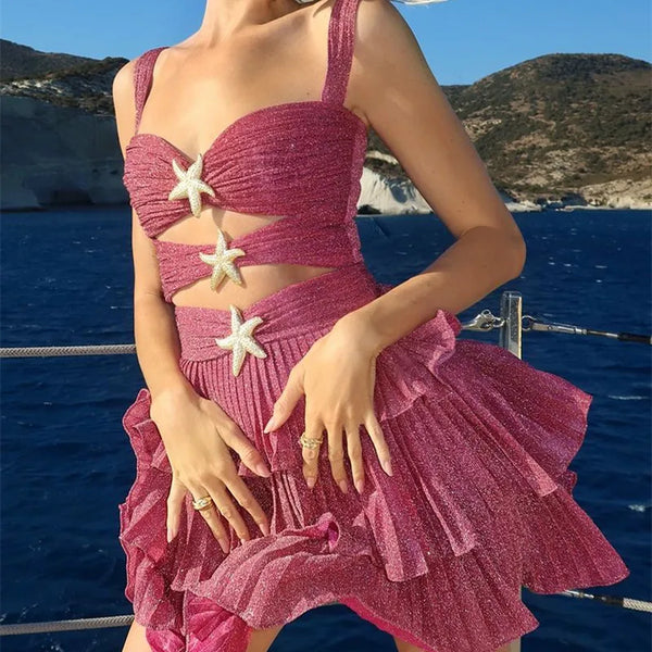 Reina Starfish Sequin Cutout Ruffle Mini Dress