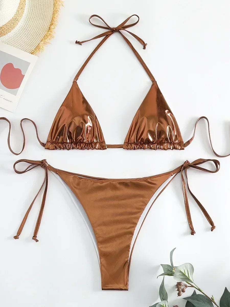 Roxana Faux-Leather String Bikini Two-piece