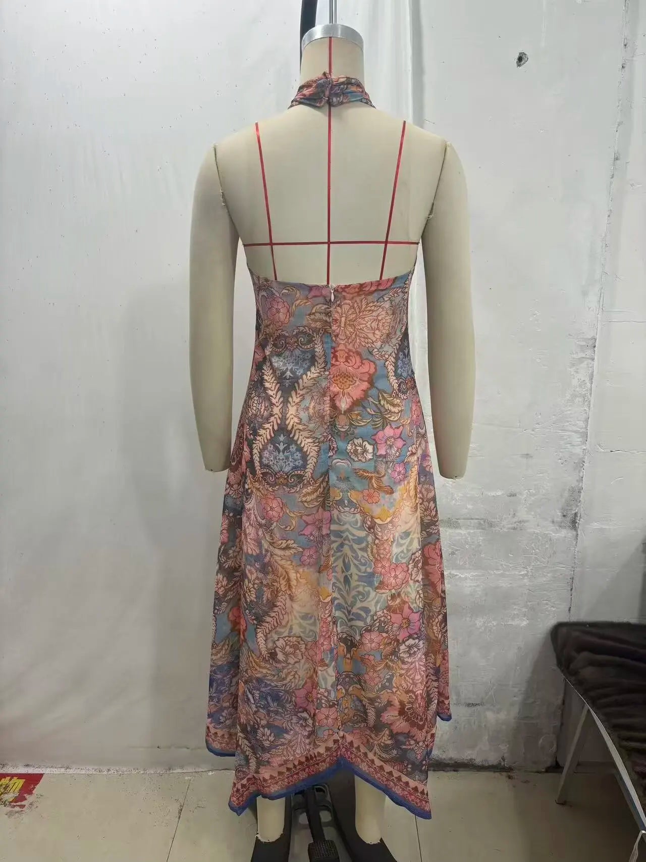 Solana Printed Halter Asymmetric Maxi Dress